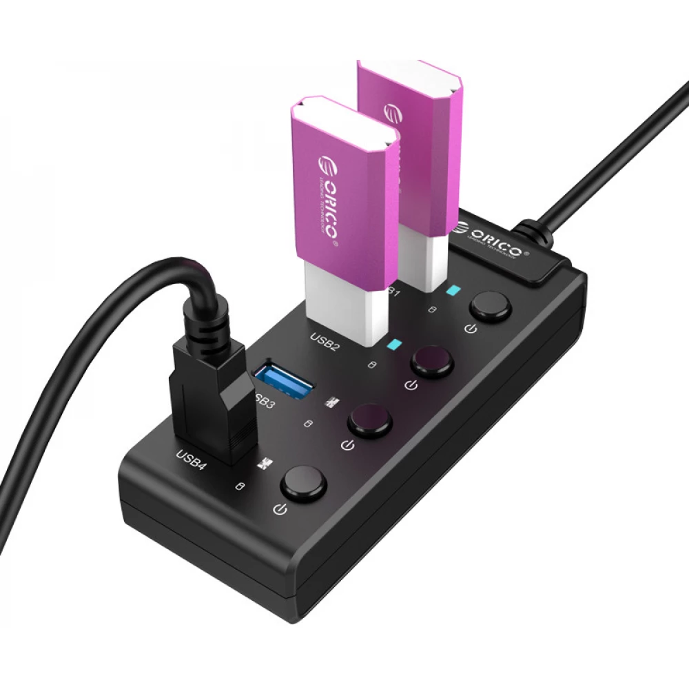 ORICO 4 Port USB 3.0 Faceup Design HUB with Individual Power Switches and LEDs