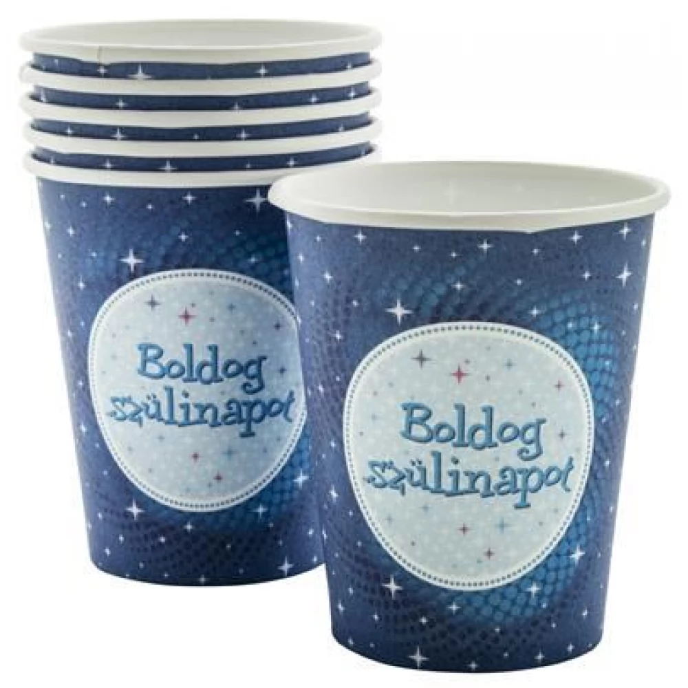 Papír pohár Boldog Születésnapot elegáns 2dl kék