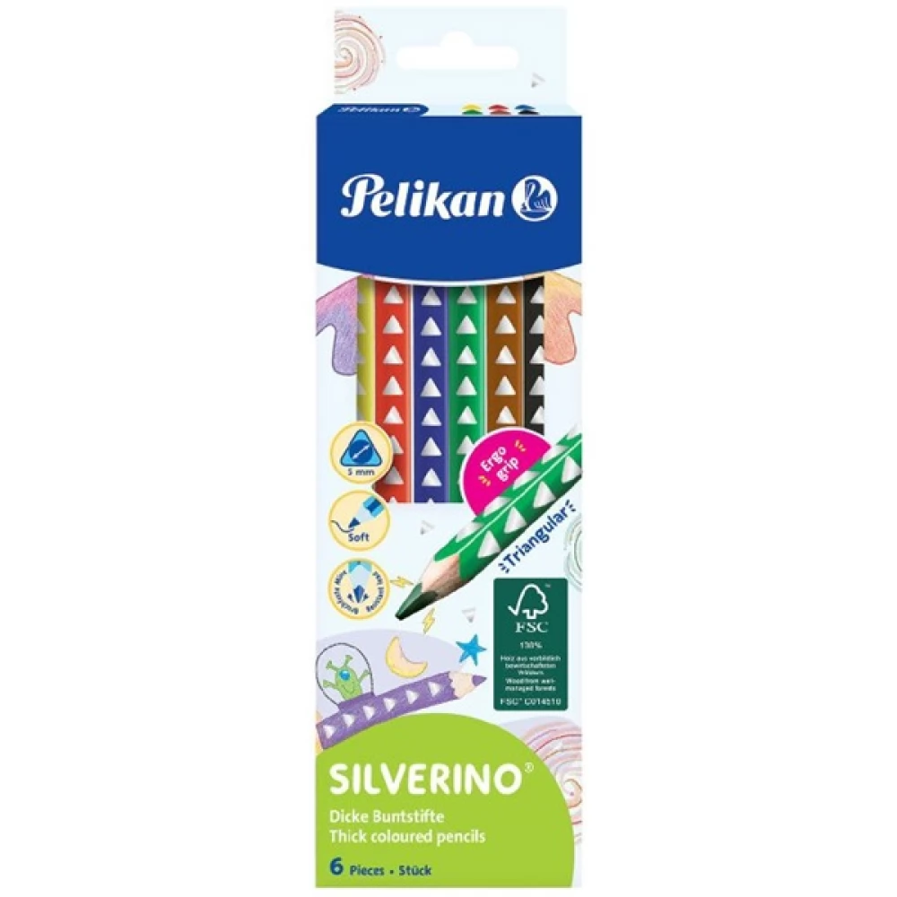 PELIKAN Silverino színes ceruza vastag háromszögletű vegyes színű 6db