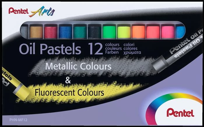 PENTEL Arts Olajpasztell kréta 12 fluoreszkáló és metál szín