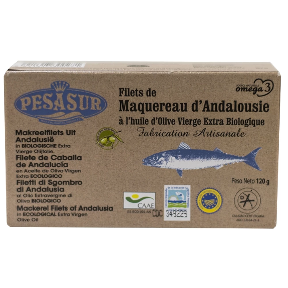 Pesasur Makréla filé bio extraszűz oliva olajban dobozban 120 g