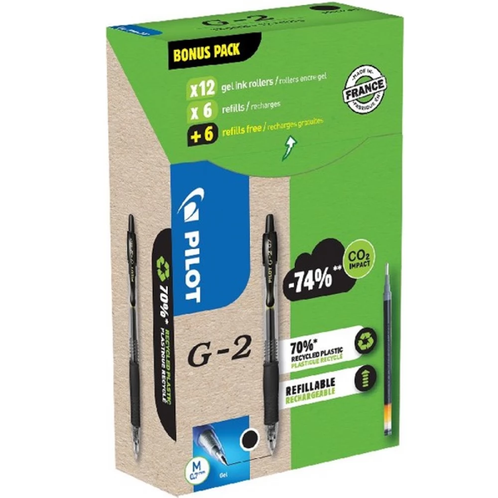 PILOT G2 Greenpack zseléstoll 0.7mm 12 db fekete