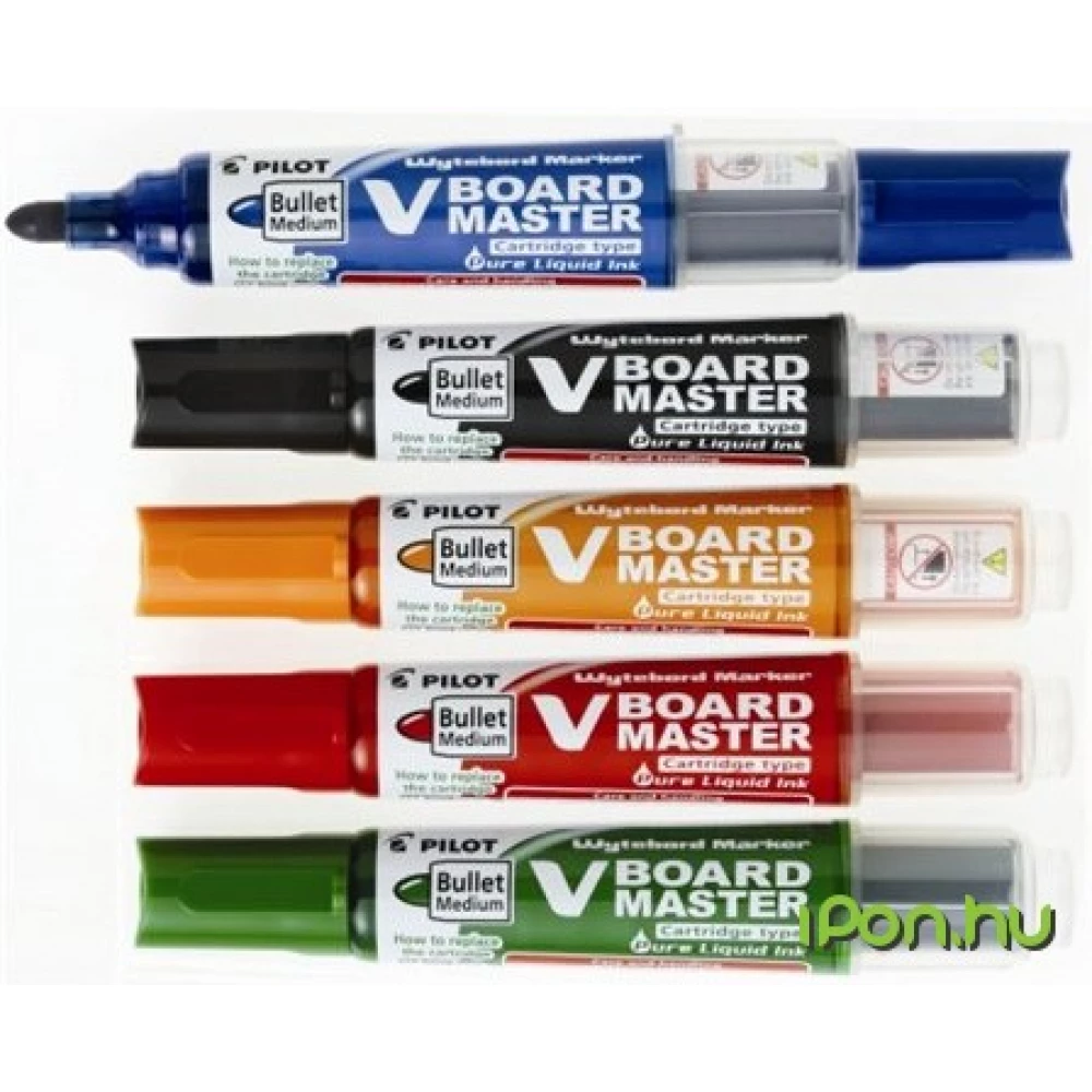 PILOT V-Board Master Táblamarker készlet 2.3 mm kúpos tartóval és szivaccsal 5 különböző szín