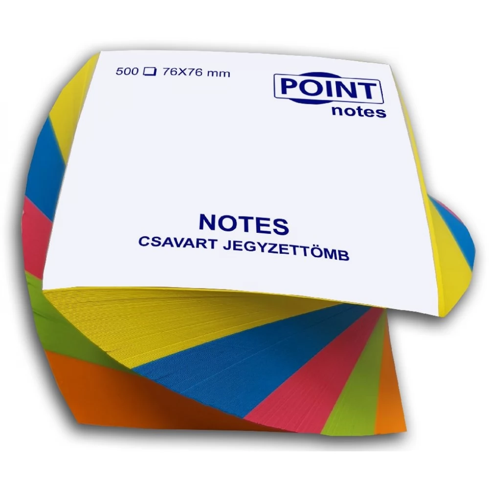 POINT C20530 Jegyzettömb 76x76mm csavart élénk színű kockatömb