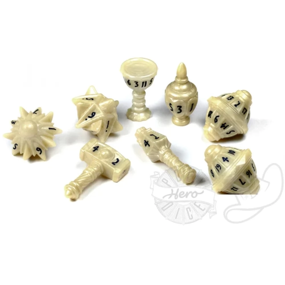 PolyHero Cleric 8 Dice Set Celestial Ivory dobókocka szett fehér