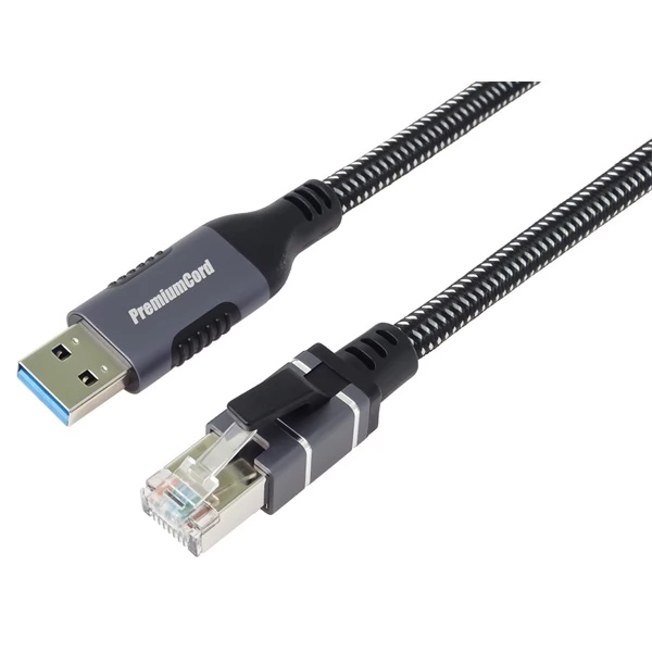 PREMIUMCORD KUNET1 Összekötőkábel USB-A 3.2 - LAN RJ45 1Gbps 1m fekete