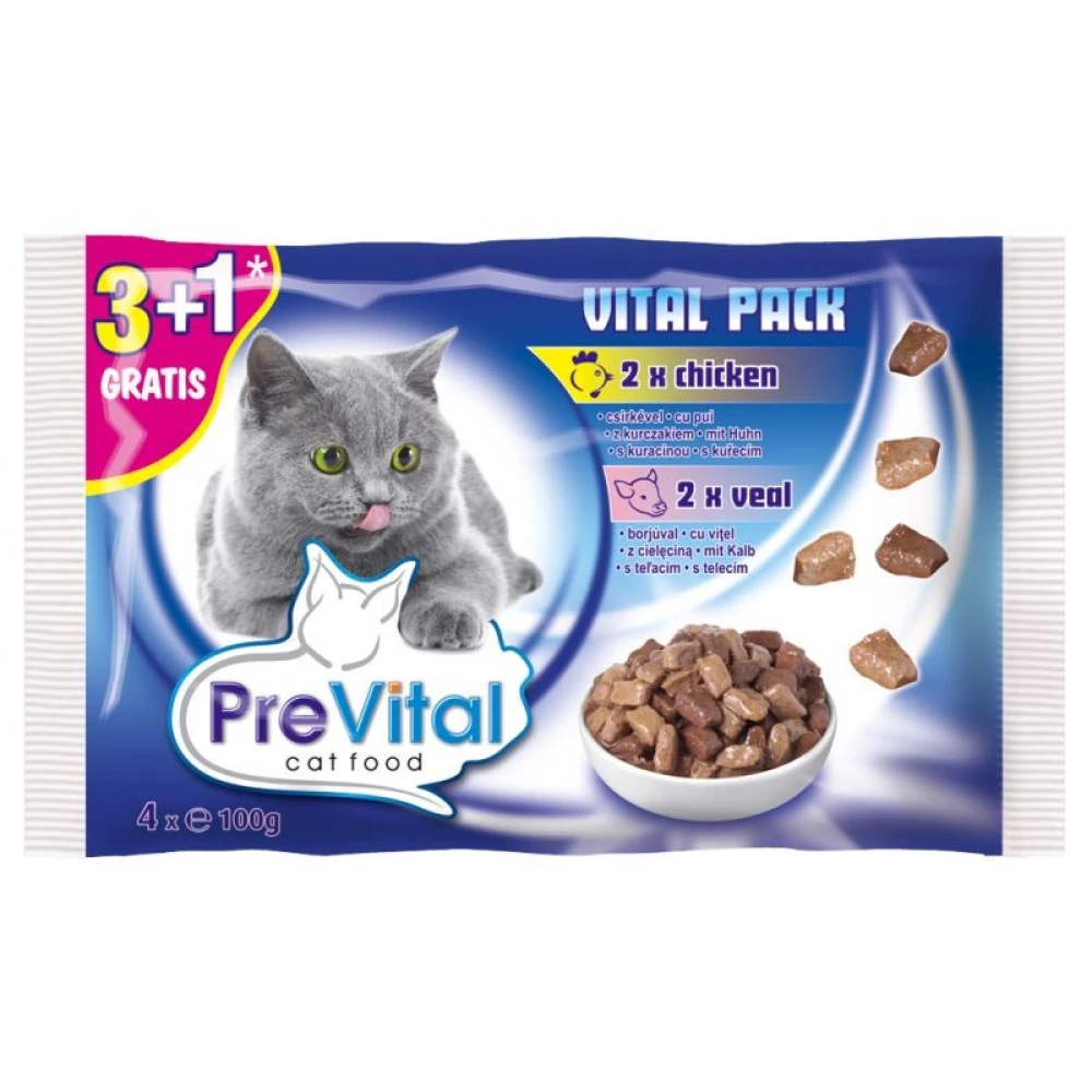 Prevital Alutasakos Macskaeledel 4x 100g ( 2db Csirke 2db Borjú)