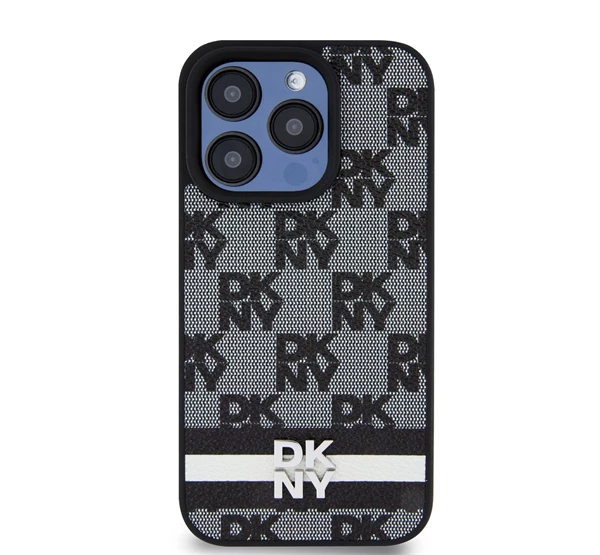 PU Leather Checkered Pattern and Stripe iPhone 13 Pro hátlap tok fekete