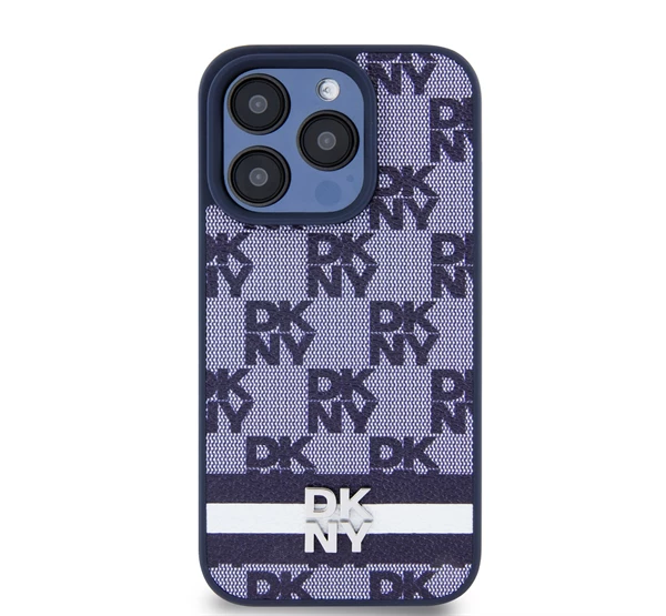 PU Leather Checkered Pattern and Stripe iPhone 15 Pro Max hátlap tok kék