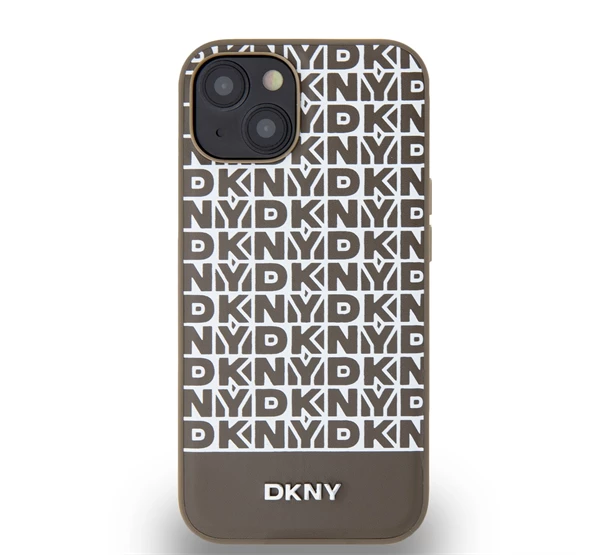 PU Leather Repeat Pattern Bottom Stripe Apple iPhone 13 Magsafe kompatibilis hátlap tok barna