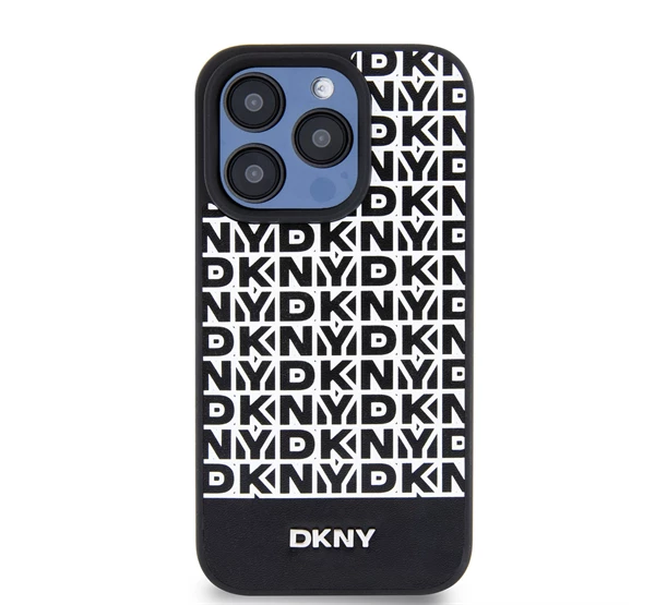 PU Leather Repeat Pattern Bottom Stripe iPhone 13 Pro Max hátlap tok fekete