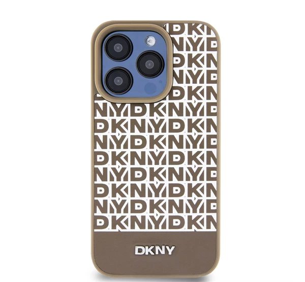PU Leather Repeat Pattern Bottom Stripe iPhone 14 Pro Max hátlap tok barna