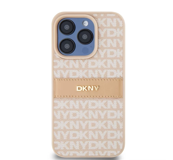 PU Leather Repeat Pattern Tonal Stripe Apple iPhone 15 Pro tok rózsaszín