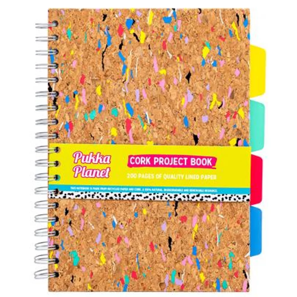 PUKKA PAD Planet Cork Project Book Spirálfüzet B5 vonalas elválasztóval 200 lap parafa