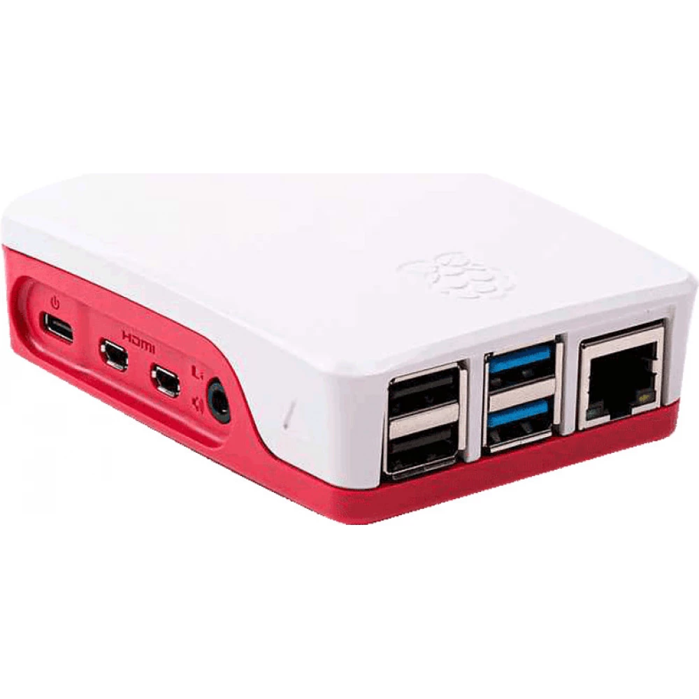 RASPBERRY PI 4B fehér-piros ház málna logóval