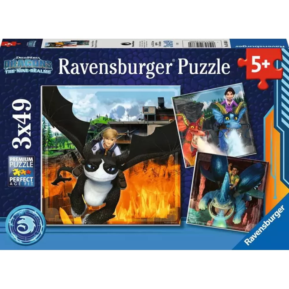 RAVENSBURGER Puzzle játék 3x 49 darabos Dragons: The Nine Realms