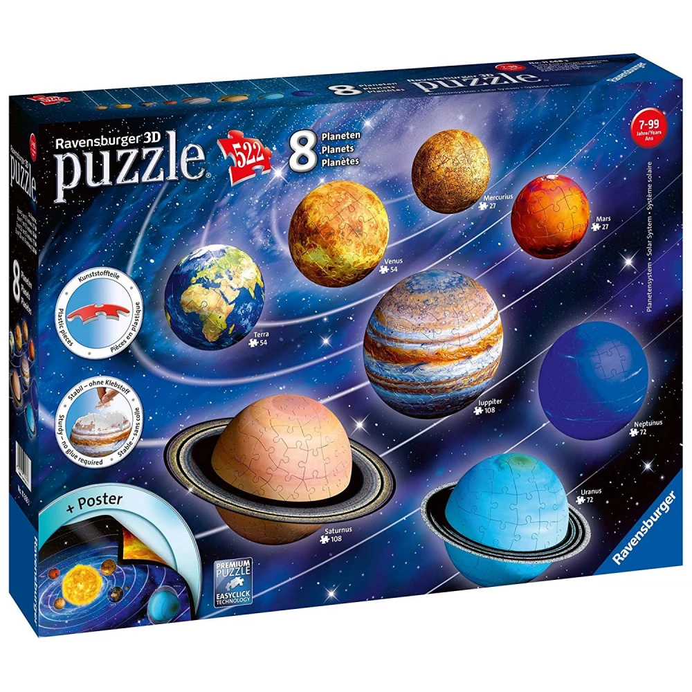 RAVENSBURGER Puzzle játék 522 darabos 3D Naprendszer