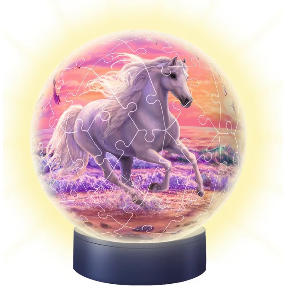 RAVENSBURGER Puzzle játék 72 darabos 3D gömb - Ló a strandon LED világítással