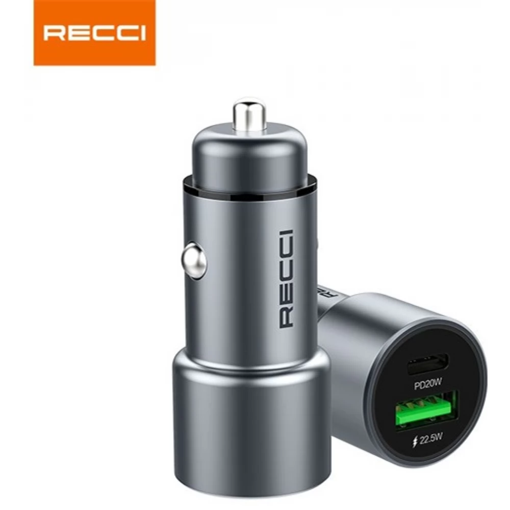 RECCI RCC-P01 Autós töltő 1xUSB 1xUSB-C 42.5W szürke