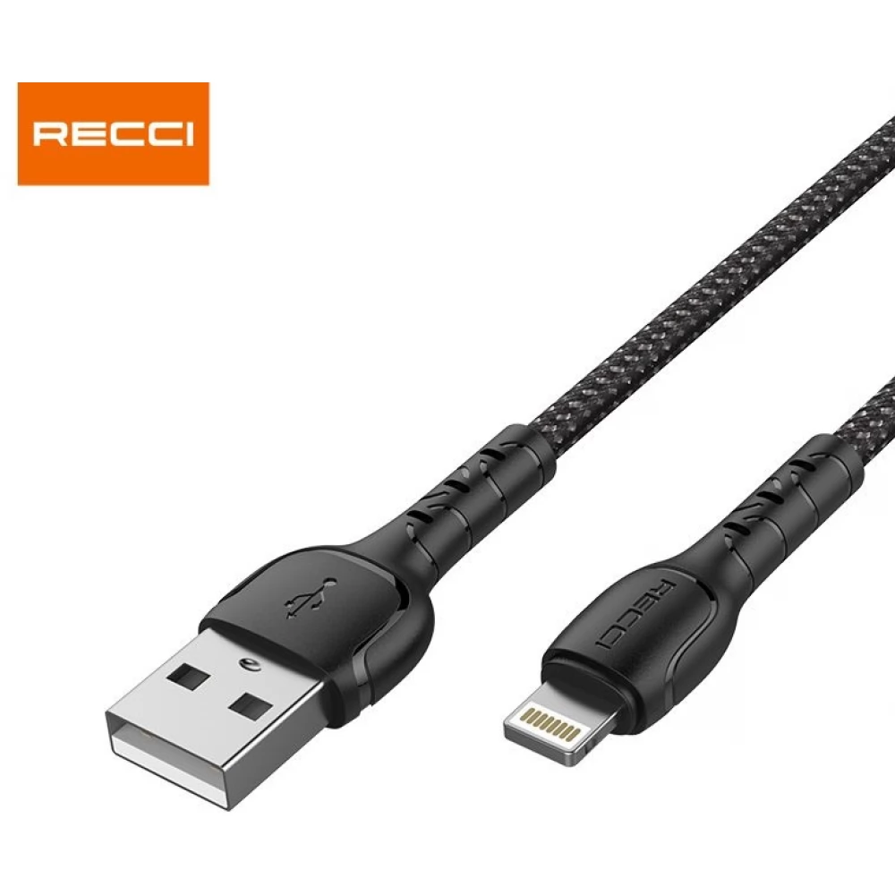 RECCI USB Lightning Töltő/adat Fekete 1m RTC-N16LB