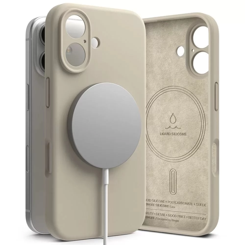 RINGKE Silicone Magnetic szilikon tok mikrofiber belső Magsafe kompatibilis Apple iPhone 16 tört-fehér