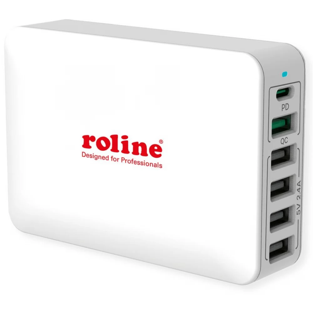 ROLINE Töltő USB3.0 Type-A 4p Type-C 1p QC Type-A 1p 60W fehér