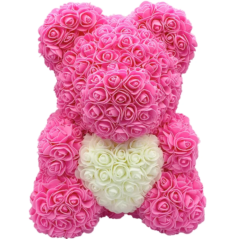 Rózsa maci - Rózsaszín fehér szívvel 40cm