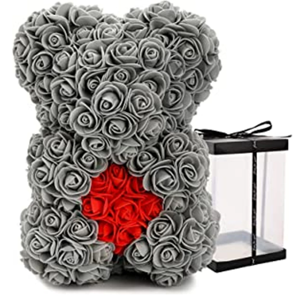 Rózsa maci - szürke piros szívvel 25 cm