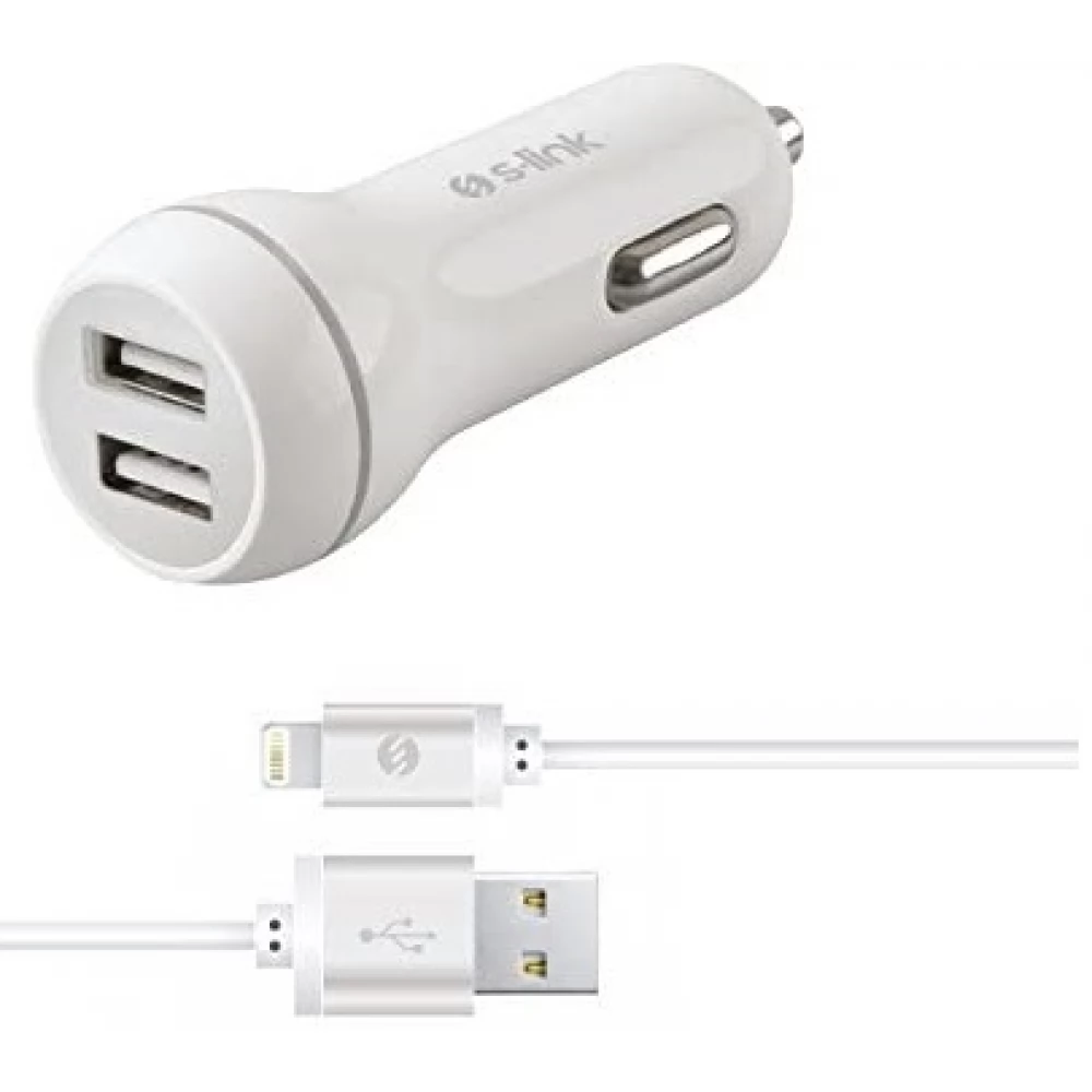 S-LINK SW-C530 Autós töltő 2xUSB + micro USB kábel fehér