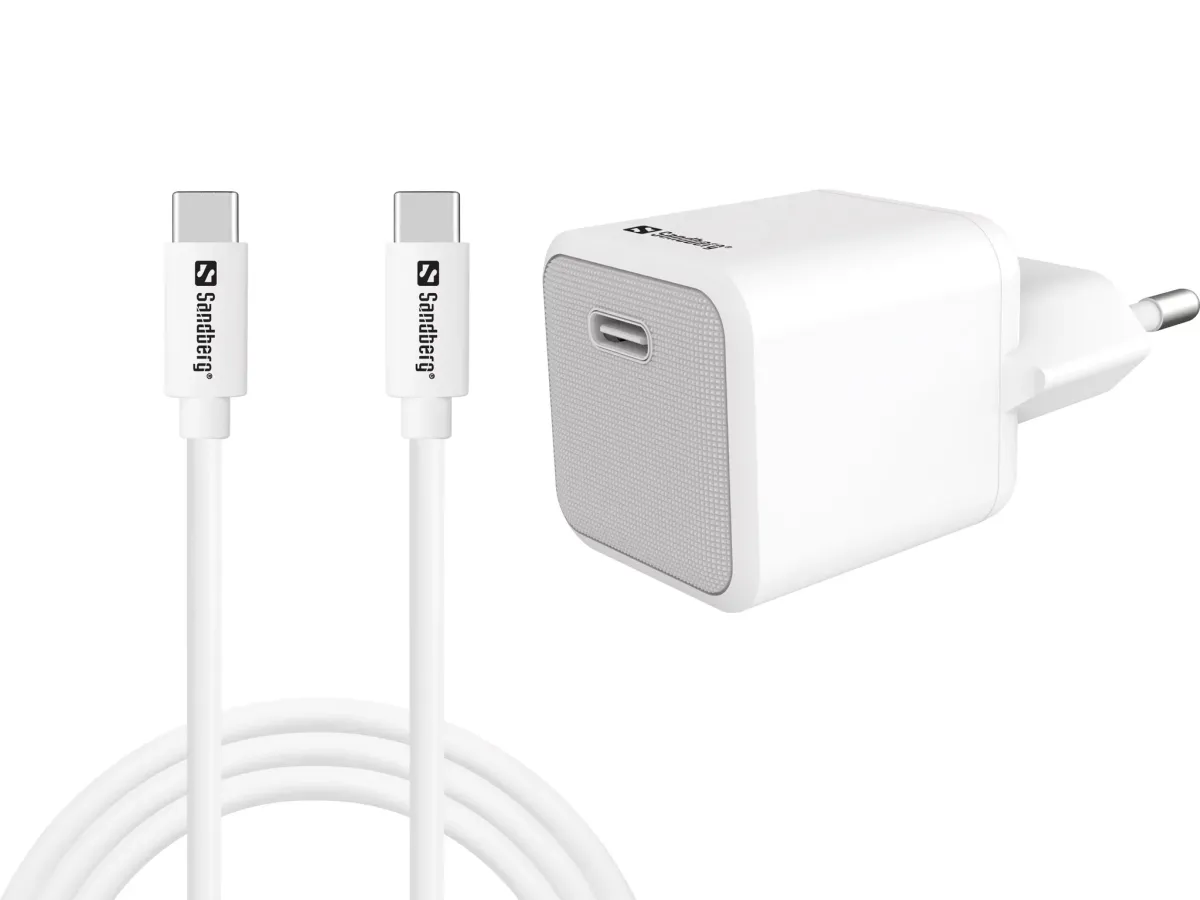 SANDBERG USB-C AC Charger + USB Type C kábel 1m 20W fehér