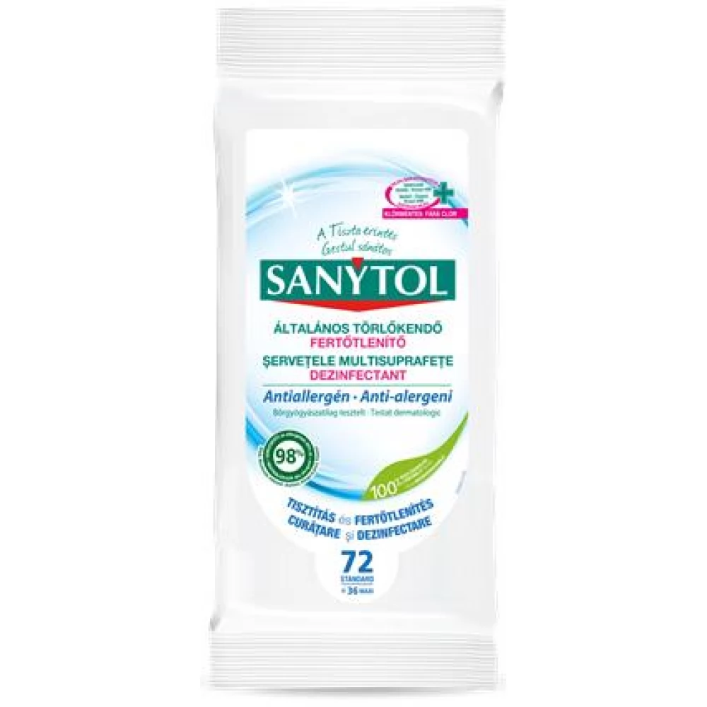 Sanytol ertőtlenítő törlőkendő antiallergén 36 db maxi/72 db standard