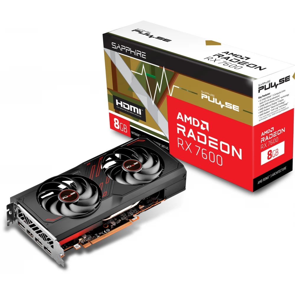 SAPPHIRE 11324-01-20G Radeon RX 7600 8GB GDDR6 PULSE GAMING OC Lite PCIE