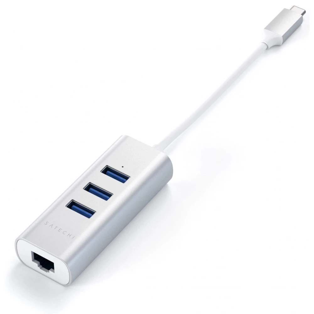 SATECHI Type-C 2-in-1 USB 3.0 Aluminum 3 Port Hub and Ethernet Port ezüst
