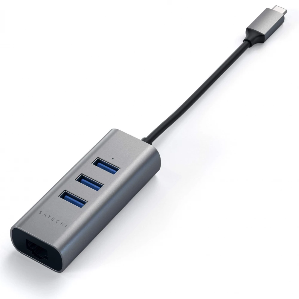 SATECHI Type-C 2-in-1 USB 3.0 Aluminum 3 Port Hub and Ethernet Port szürke