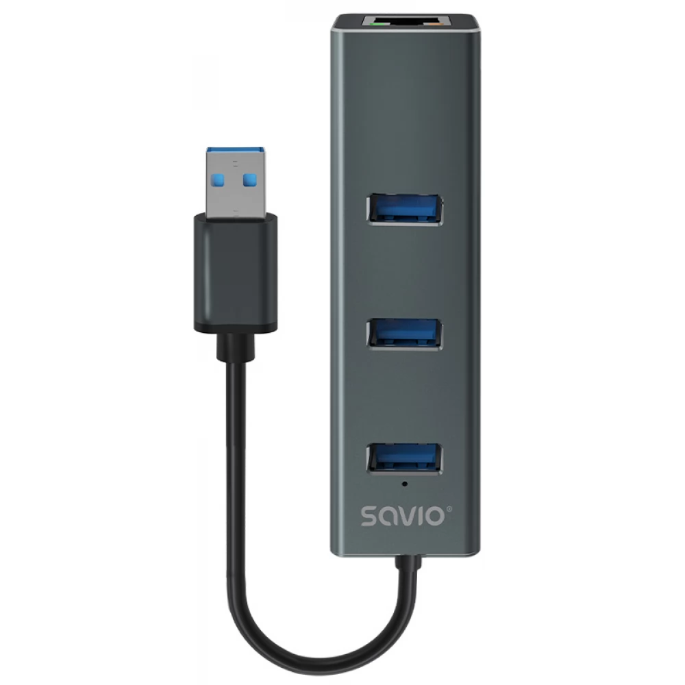 SAVIO 3-port USB-A hub with RJ-45 adapter AK-58