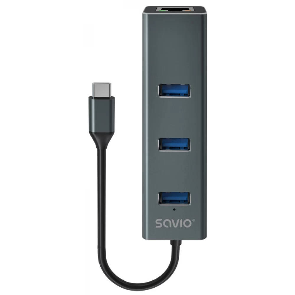 SAVIO 3-port USB-C hub with RJ-45 adapter AK-57