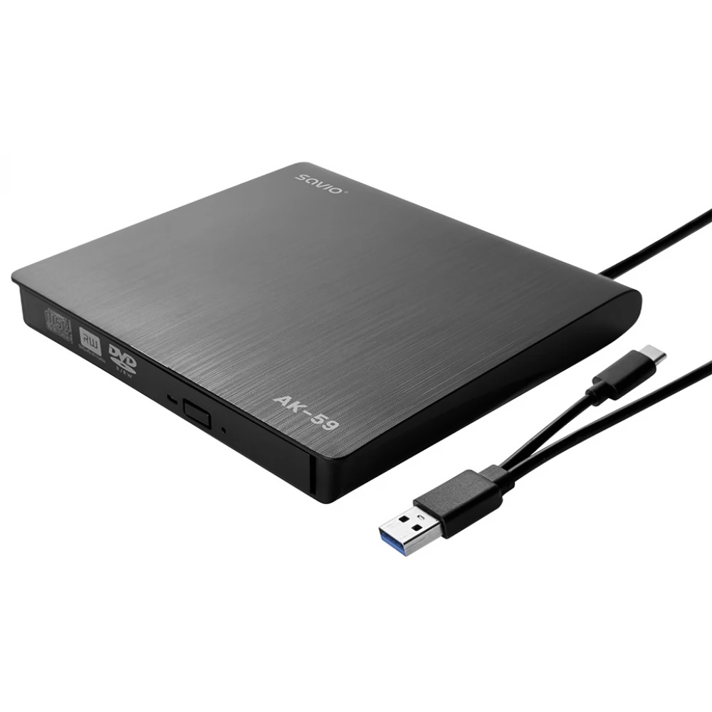 SAVIO AK-59 External Slim CD/DVD drive USB-C fekete