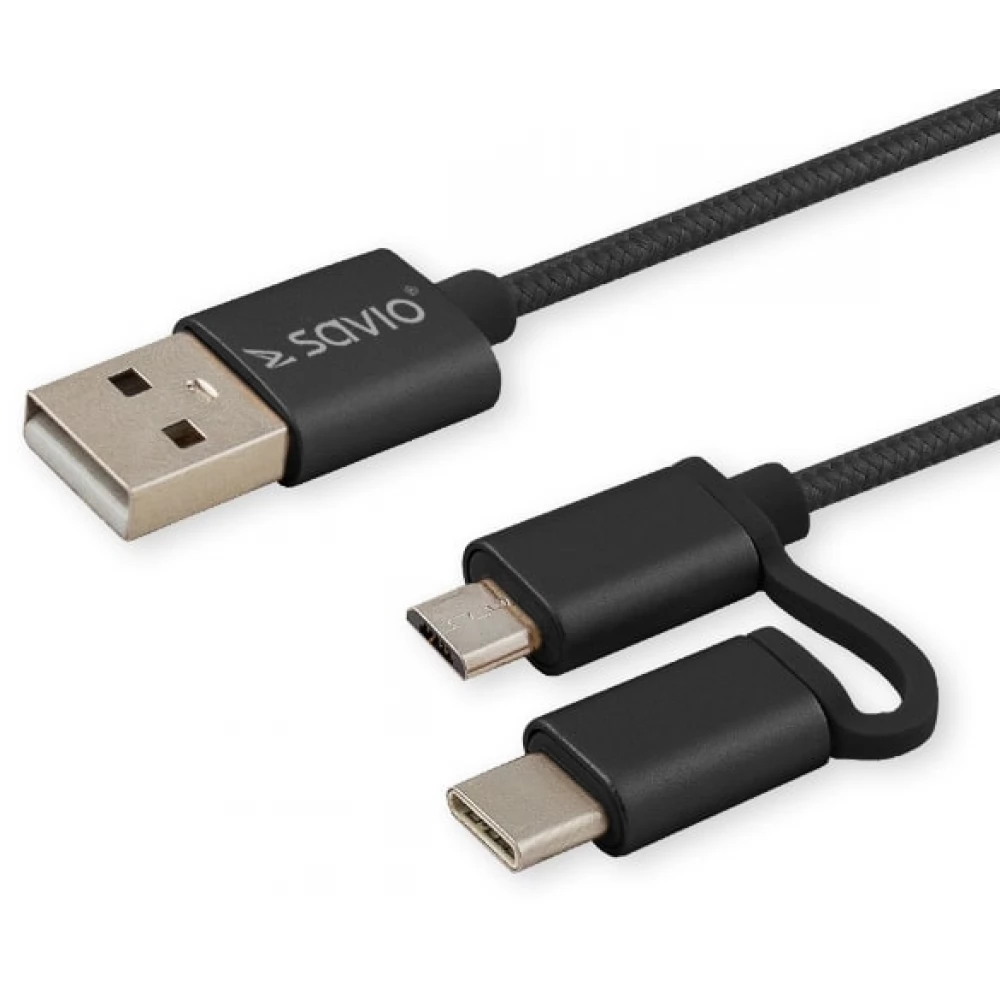 SAVIO USB 2.0 Type C + microUSB Átalakító Fekete 1m CL-128