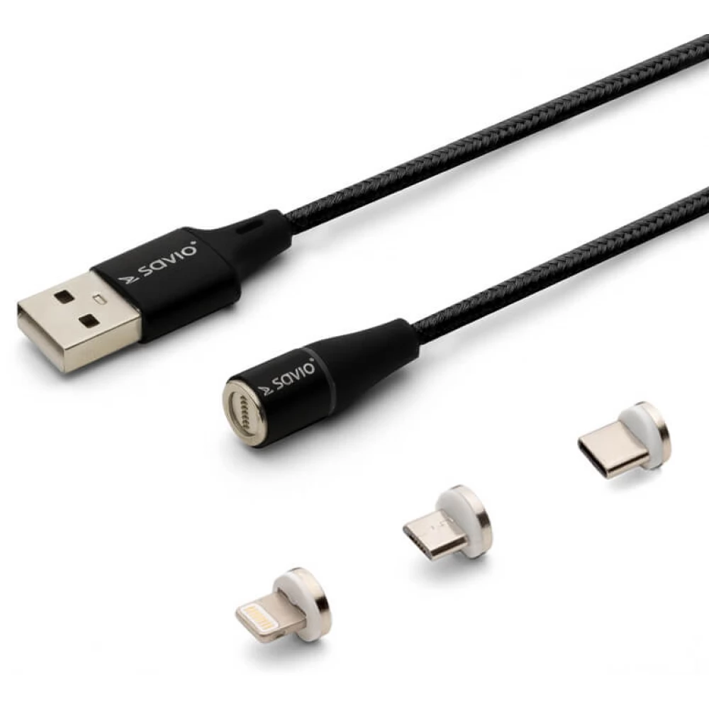 SAVIO USB Lightning + Micro USB + USB Type C Átalakító Fekete 2m CL-155