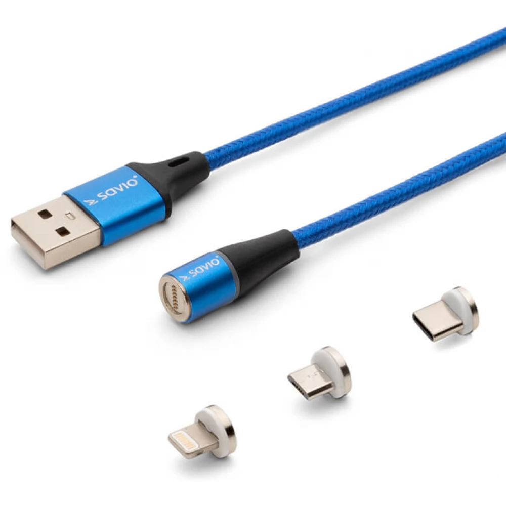 SAVIO USB Lightning + Micro USB + USB Type C Átalakító Kék 1m CL-154