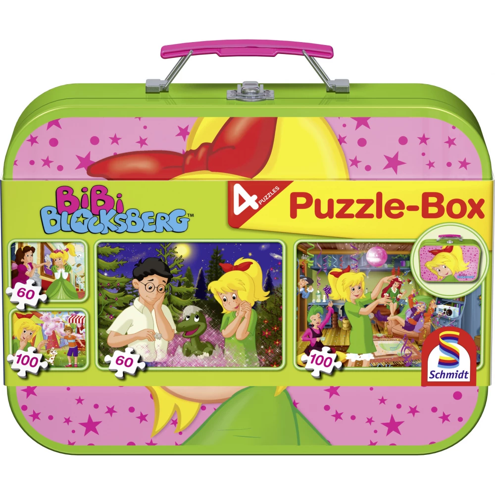 SCHMIDTSPIELE 55595 Bibi Blocksberg 2x60db-os 2x100db-os puzzle fém kofferben
