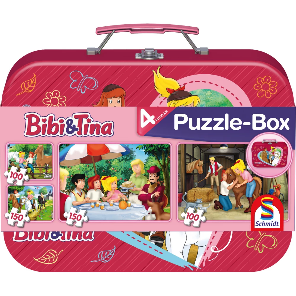 SCHMIDTSPIELE 56509 Bibi & Tina 2x100db-os 2x150db-os puzzle fém kofferben