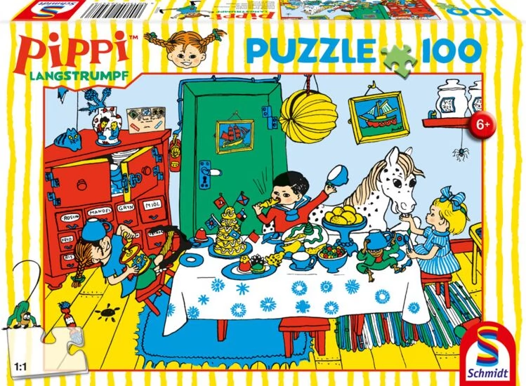 SCHMIDTSPIELE Puzzle játék 100 darabos Harisnyás Pippi kávéparti