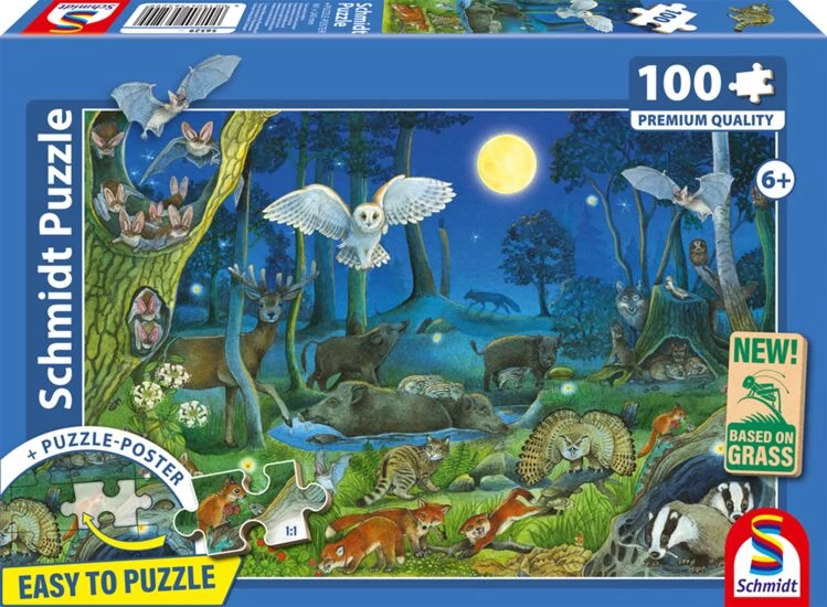 SCHMIDTSPIELE Puzzle játék 100 darabos Állatok az éjszakai erdőben