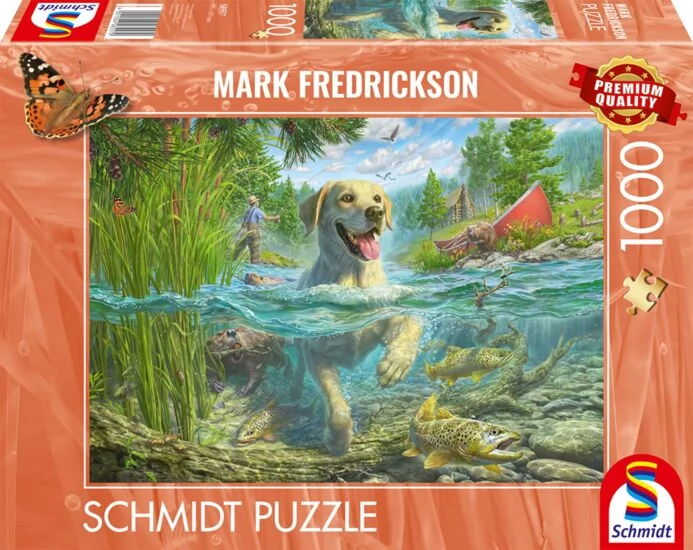 SCHMIDTSPIELE Puzzle játék 1000 darabos Mark Fredrickson: Horgászó sárga labrador