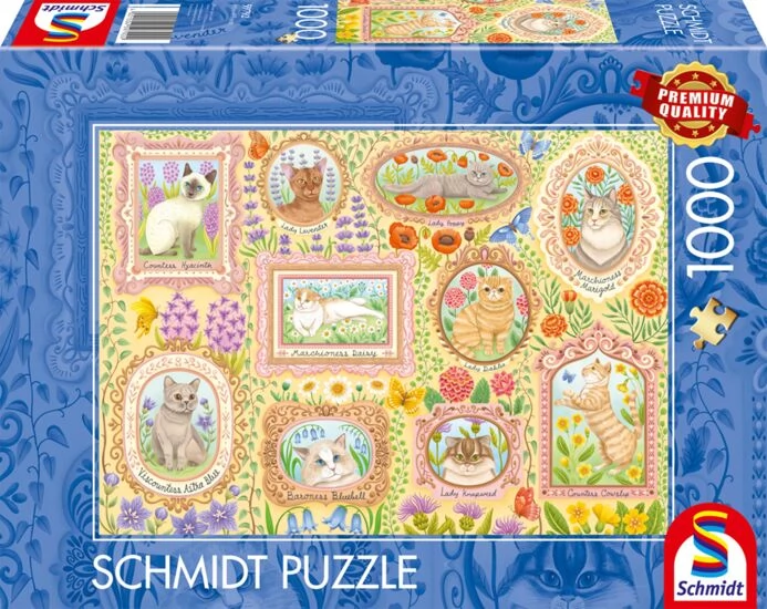 SCHMIDTSPIELE Puzzle játék 1000 darabos Nemes macskák virágpompában