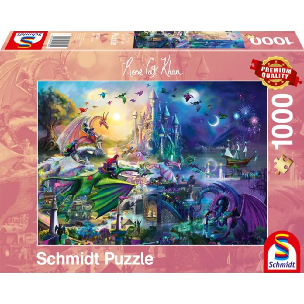 SCHMIDTSPIELE Puzzle játék 1000 darabos Rose Cat Khan - Nightly dragon competition
