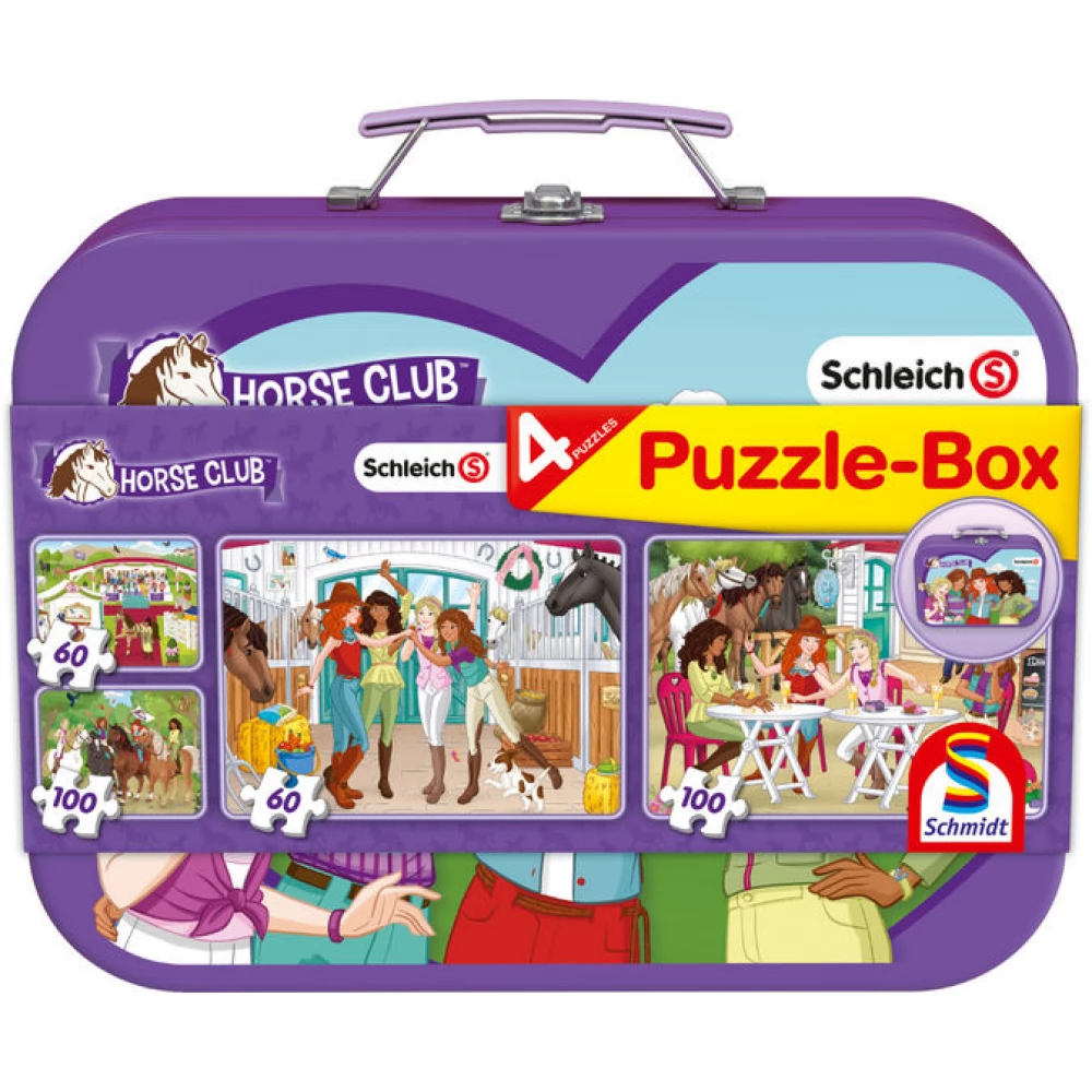 SCHMIDTSPIELE Puzzle játék 2x 60 2x 100 darabos Schleich Horse Club hordozható dobozban