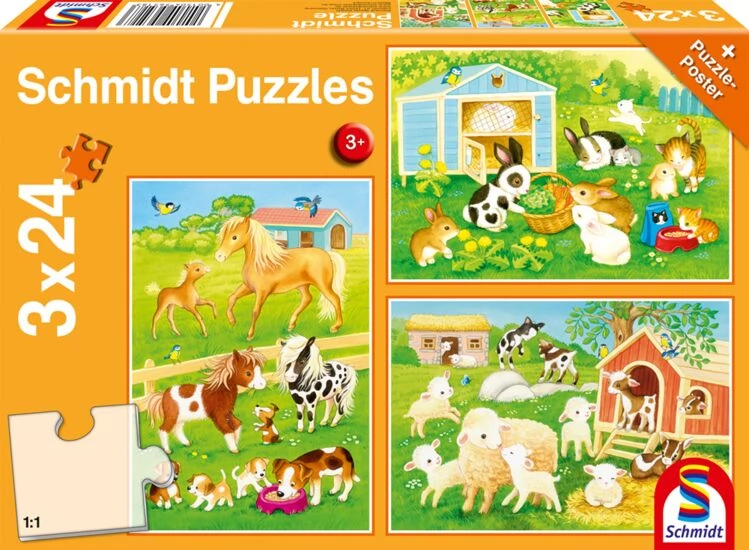 SCHMIDTSPIELE Puzzle játék 3x 24 darabos A farmon élő barátaim