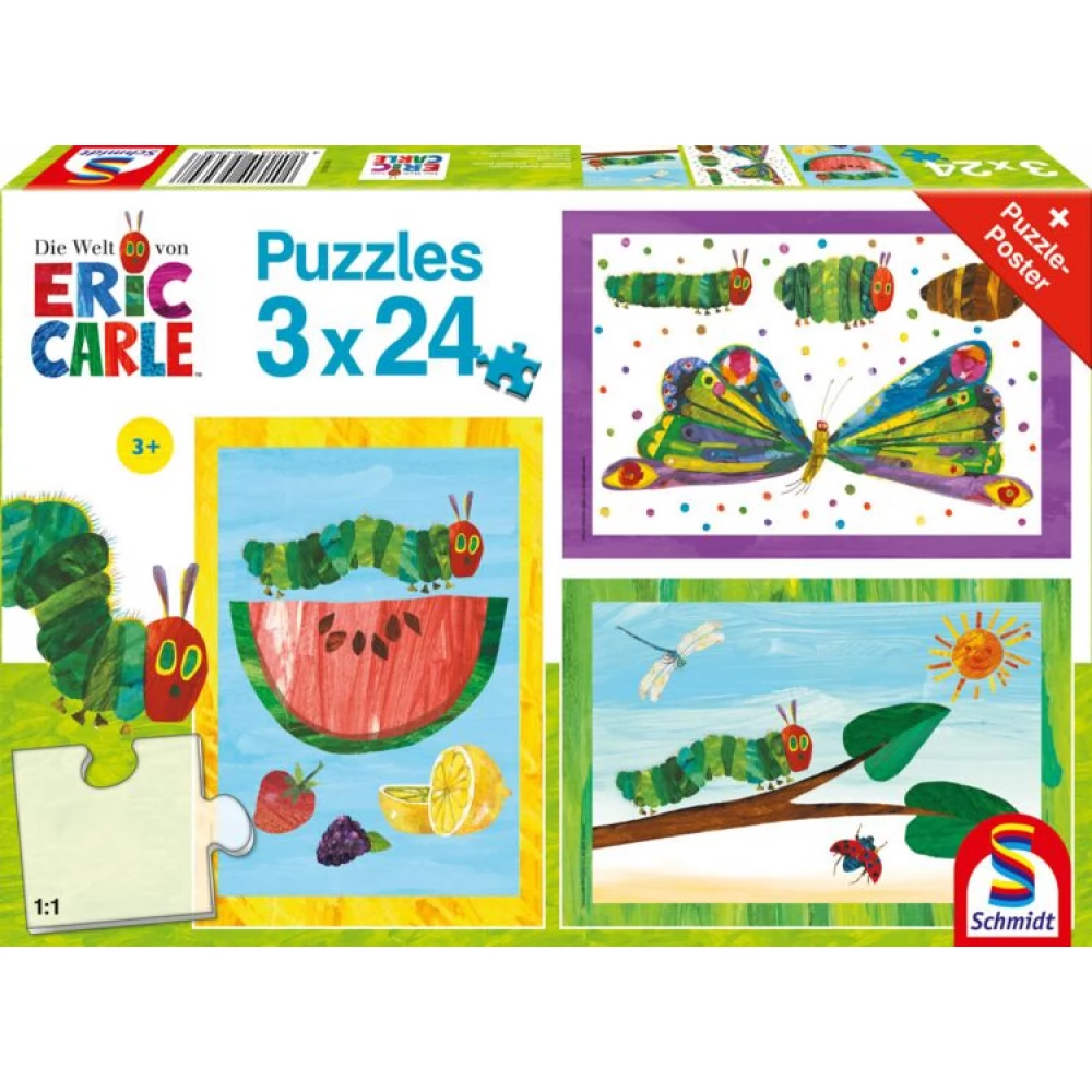 SCHMIDTSPIELE Puzzle játék 3x 24 darabos Hernyó-gubó-lepke